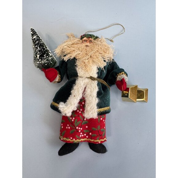 Vintage Old World Santa Claus Ornament With Lantern & Tree 7" Folk Art - Picture 4 of 7